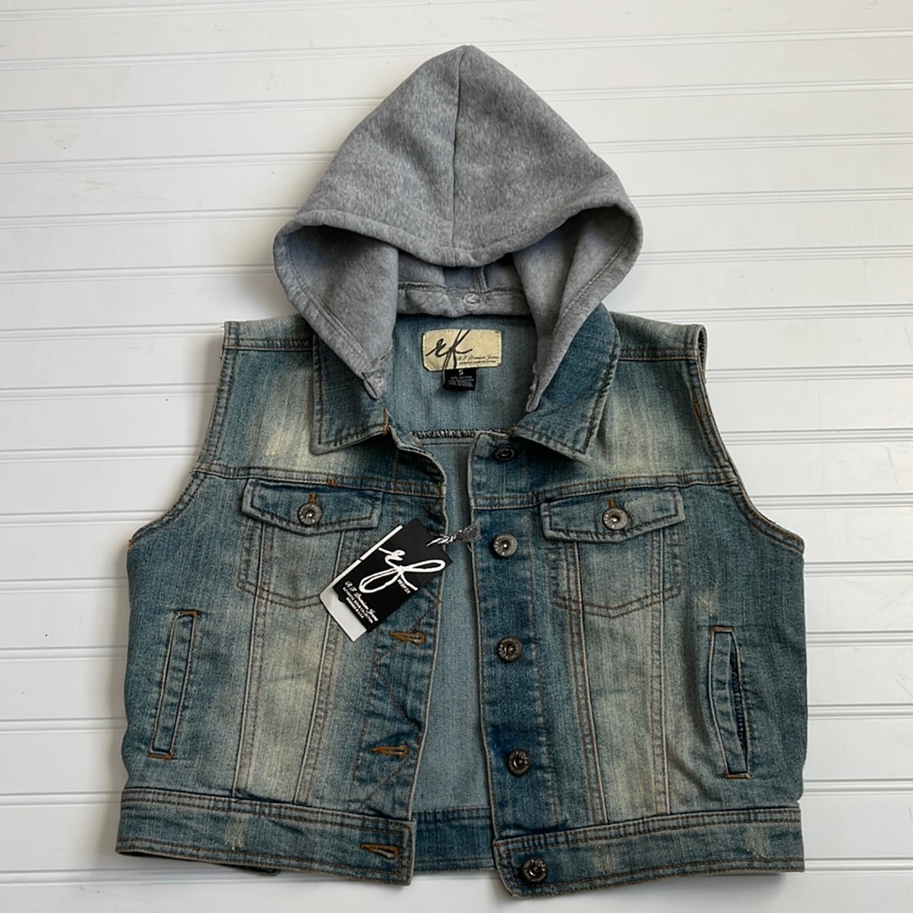 Hooded Jean Vest Small